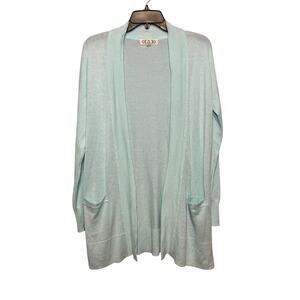 Pink Rose open-front cardigan in light mint green. Size L